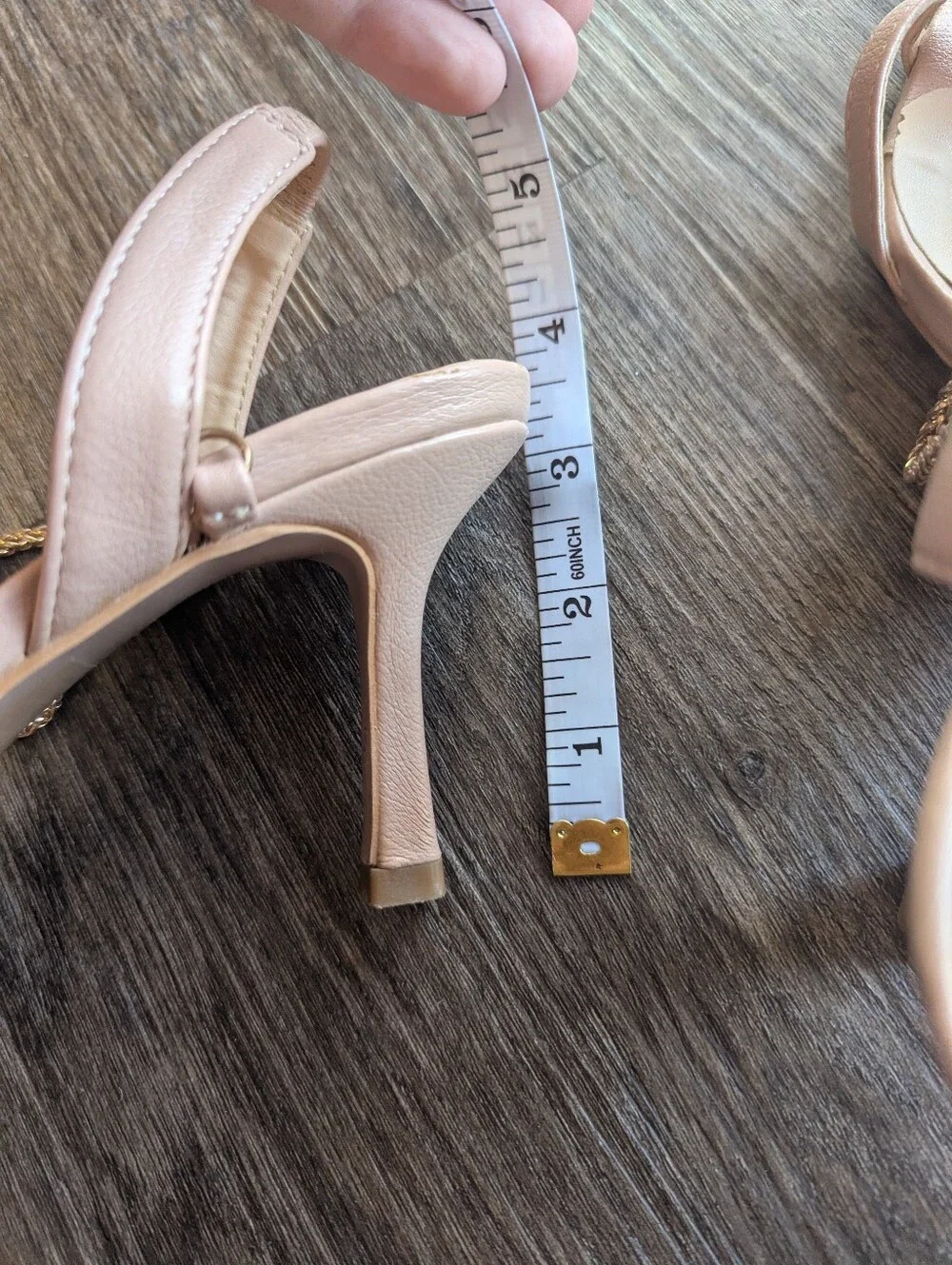 Nanette Lepore Nude Square Toe Chain Strap Heeled Sandals Size 6